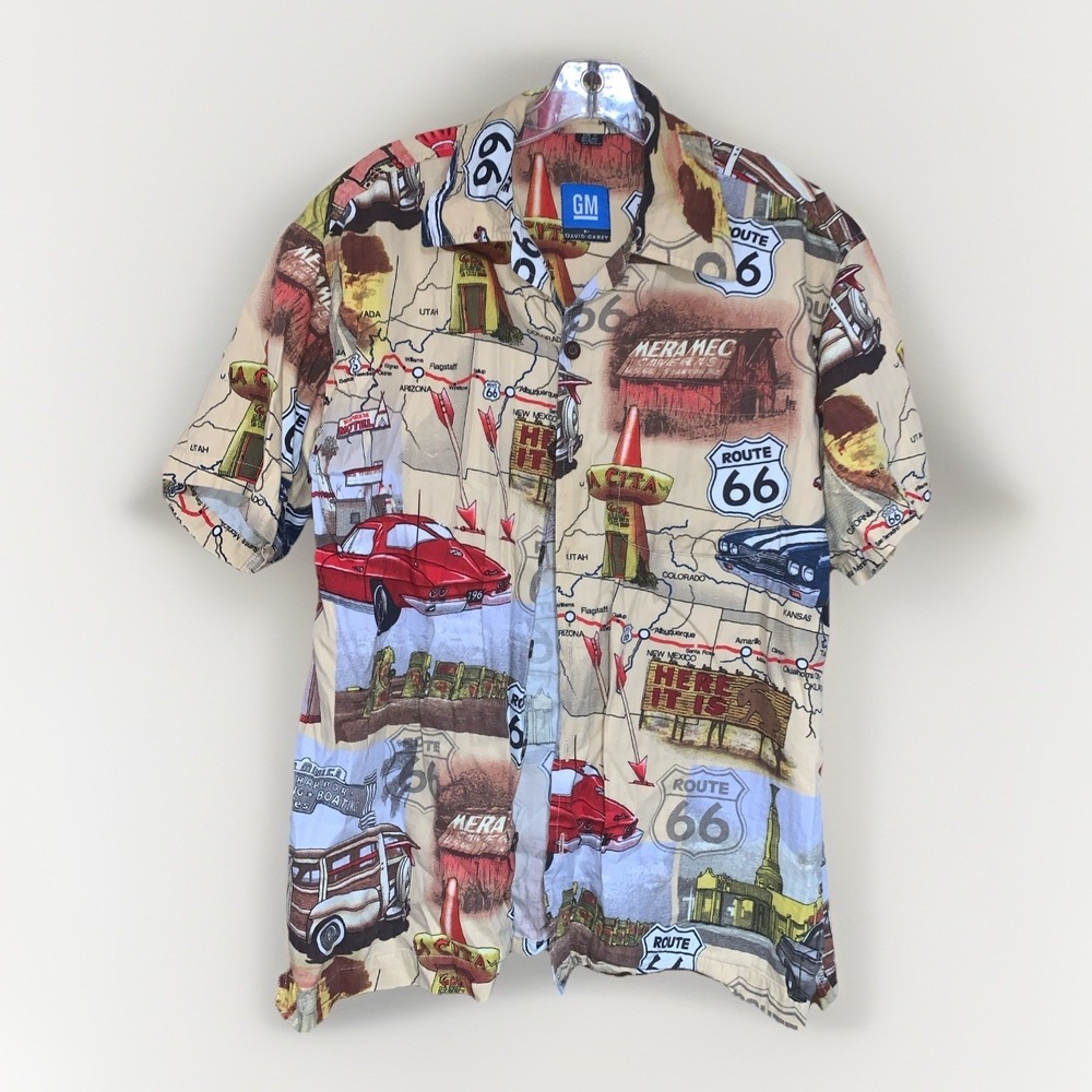 Vintage Shirt GM BY DAVID CAREY MENS POLO Route 66 button Up Shirt Size Medium